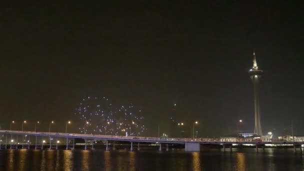 Fireworks Exploding Asian City Holiday Night — Stock Video