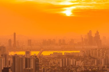 Güzel manzara ve Seoul city cityscape