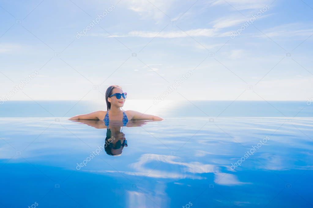 Portrait beautiful young asian woman smile happy relax around sw