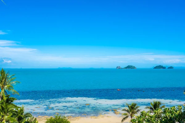 Belo oceano tropical com coqueiro no céu azul — Fotografia de Stock
