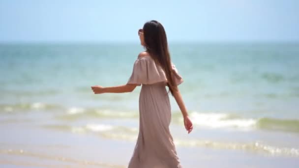 Imagens Bela Mulher Asiática Relaxante Praia Durante Férias Verão — Vídeo de Stock