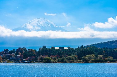 Dağ fuji ile akçaağaç yaprağı ağacın etrafında güzel manzara