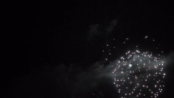 Κοντινό Πλάνο Πυροτεχνήματα Εκρήγνυνται Στον Νυχτερινό Ουρανό — Αρχείο Βίντεο