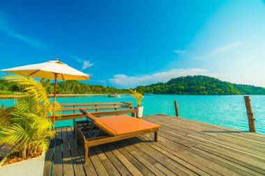 Güzel tropikal plaj ve deniz parad Hindistan cevizi hurma ağacı ile