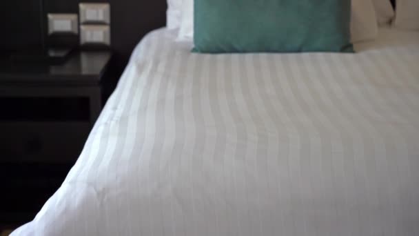Oteldeki Lüks Mobilyalı Yatak Odasının Görüntüleri — Stok video
