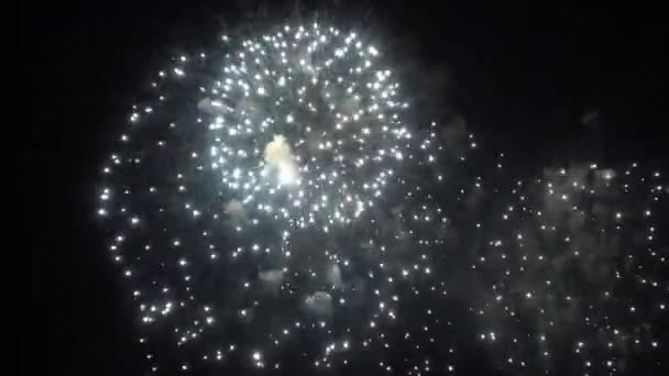 Images Rapprochées Feux Artifice Explosant Dans Ciel Nocturne — Video
