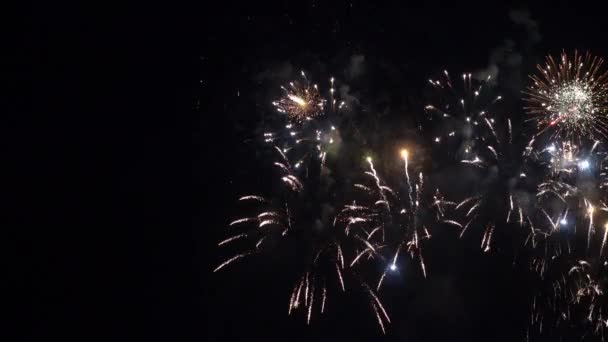 Detailní Záběry Ohňostroje Explodujícího Noční Obloze — Stock video