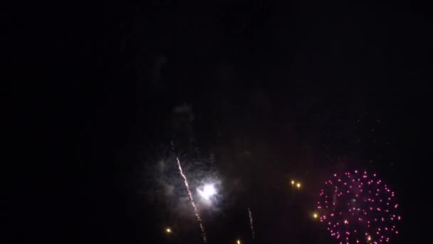 Images Rapprochées Feux Artifice Explosant Dans Ciel Nocturne — Video