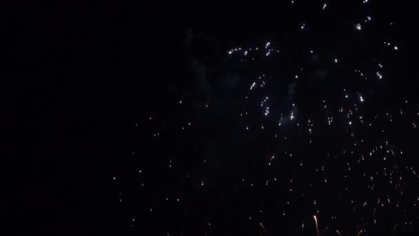 Close Upbeelden Van Vuurwerk Dat Ontploft Nachtelijke Hemel — Stockvideo