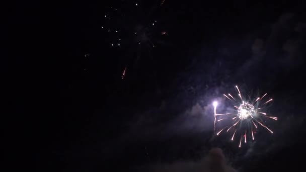 Imágenes Cerca Fuegos Artificiales Que Explotan Cielo Nocturno — Vídeo de stock