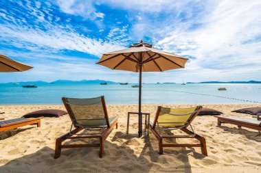 Hindistan cevizi palmiye ağacı ile güzel tropikal plaj deniz ve okyanus bir