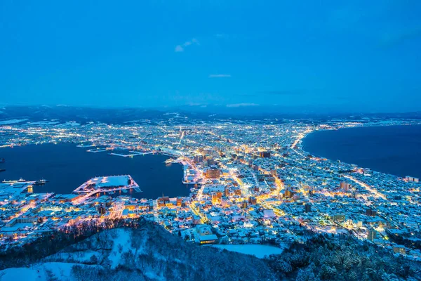 Piękny krajobraz i panoramę miasta z góry Hakodate dla loo — Zdjęcie stockowe