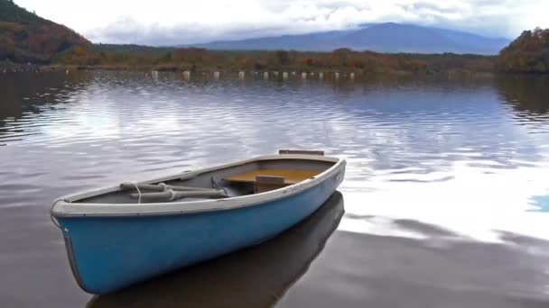 Imágenes Escénicas Hermoso Lago Con Barco Día Soleado — Vídeo de stock