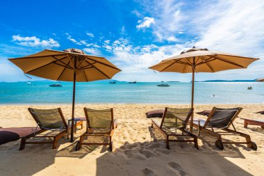 Hindistan cevizi palmiye ağacı ile güzel tropikal plaj deniz ve okyanus bir