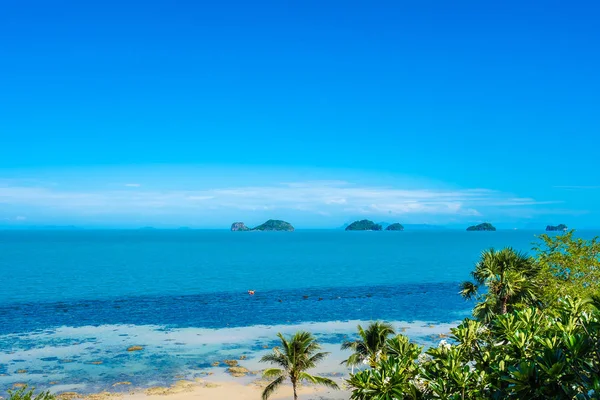 Bellissimo oceano tropicale con palma da cocco sul cielo blu — Foto Stock