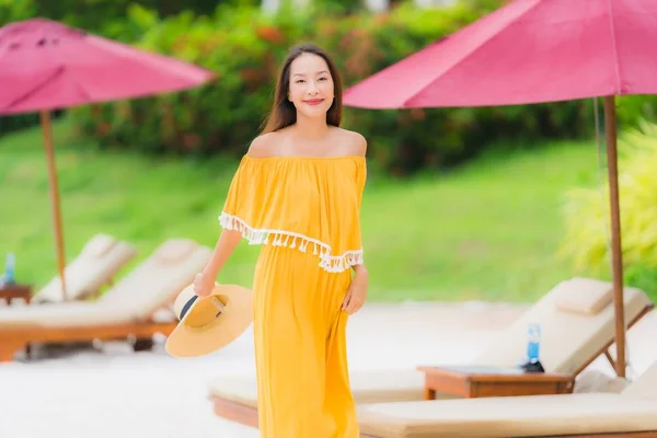 Portrait beautiful asian woman wear hat with smile happy leisure — Stock Photo, Image