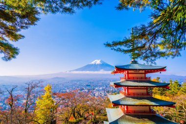 Dağ fuji chureito pagoda ile güzel manzara