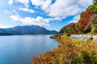 Göl kawaguchiko Yamanashi Japonya'da etrafında güzel peyzaj