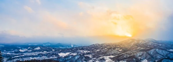 雪ウイントの木の周りの藻岩山と美しい風景 — ストック写真