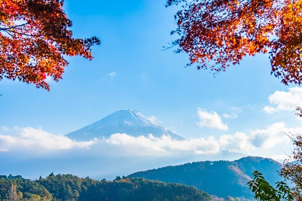 Beautiful landscape of mountain fuji with maple leaf tree around — Stock Photo, Image