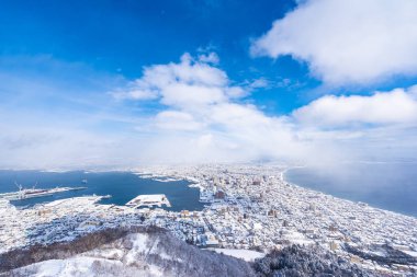 Güzel manzara ve tuvalet için dağ Hakodate üzerinden cityscape