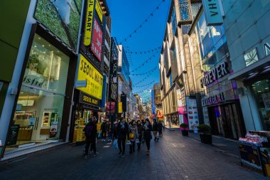 Seoul, Güney Kore 10 Aralık 2018: Myeong dong pazarı 