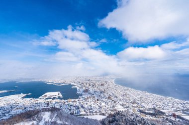Güzel manzara ve tuvalet için dağ Hakodate üzerinden cityscape