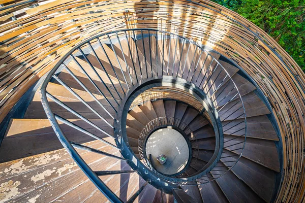 Спиральная кривая формы деревянной лестницы украшения наружной — стоковое фото