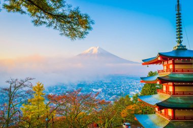 Dağ fuji chureito pagoda ile güzel manzara