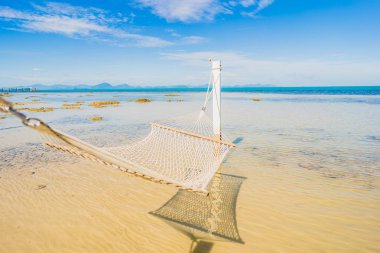 Holi için tropikal plaj deniz okyanusu etrafında güzel boş hamak