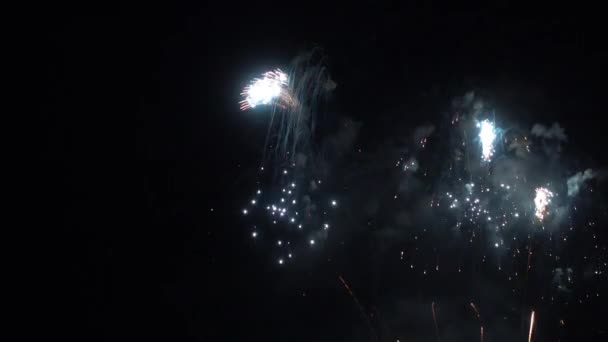 Imágenes Cerca Fuegos Artificiales Que Explotan Cielo Nocturno — Vídeo de stock