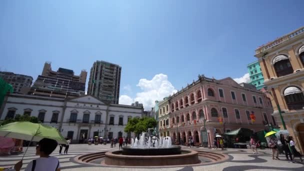 Čína Macau Září 2018 Krásné Staré Architektury Budovy Kolem Senado — Stock video