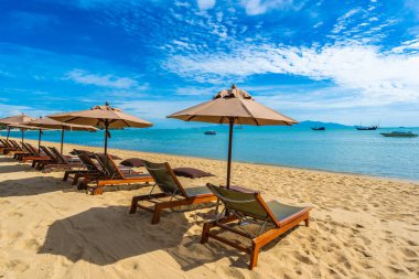 Hindistan cevizi palmiye ağacı ile güzel tropikal plaj deniz ve okyanus bir