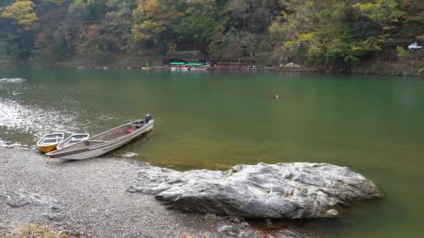 Imagens Cênicas Belo Lago Com Barcos Dia Ensolarado — Vídeo de Stock