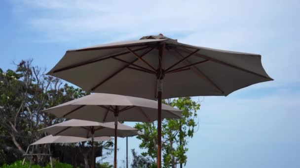 Кадри Ряду Парасольок Пляжному Курорті Сонячний День — стокове відео