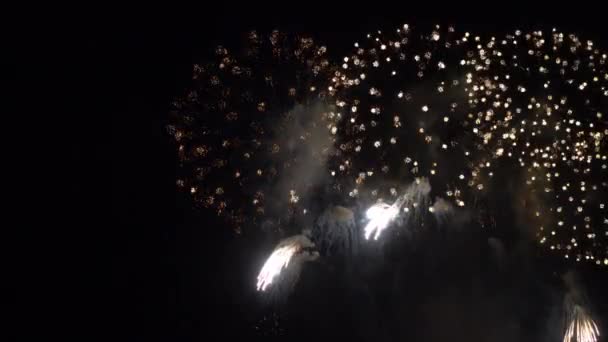 Imágenes Cerca Fuegos Artificiales Que Explotan Cielo Nocturno — Vídeos de Stock