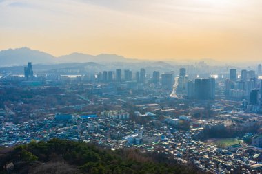 Güzel manzara ve Seoul city cityscape