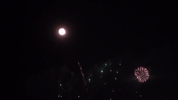 Imagens Perto Fogos Artifício Explodindo Céu Noturno — Vídeo de Stock