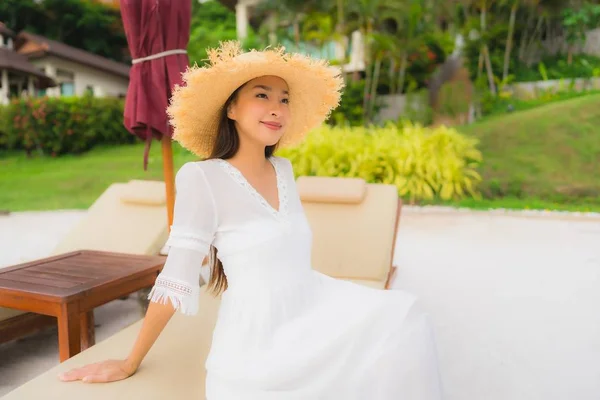 Portrait beautiful asian woman wear hat with smile happy leisure — Stock Photo, Image