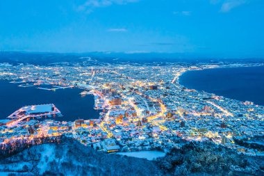 Güzel manzara ve tuvalet için dağ Hakodate üzerinden cityscape