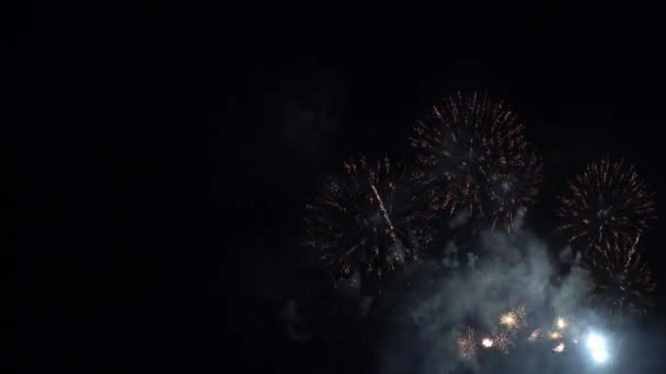 Images Rapprochées Feux Artifice Explosant Dans Ciel Nocturne — Video