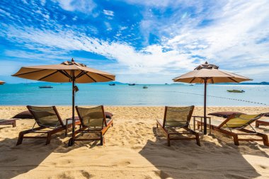 Hindistan cevizi palmiye ağacı ile güzel tropikal plaj deniz ve okyanus bir