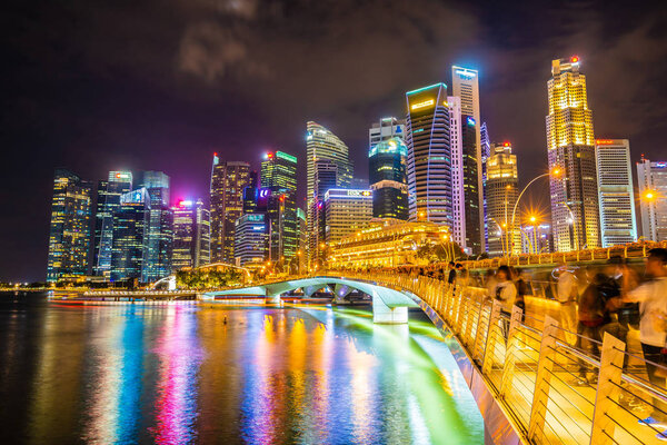 Singapore, 20 Jan 2019 : Beautiful architecture building skyscraper around marina bay in singapore city at twilight