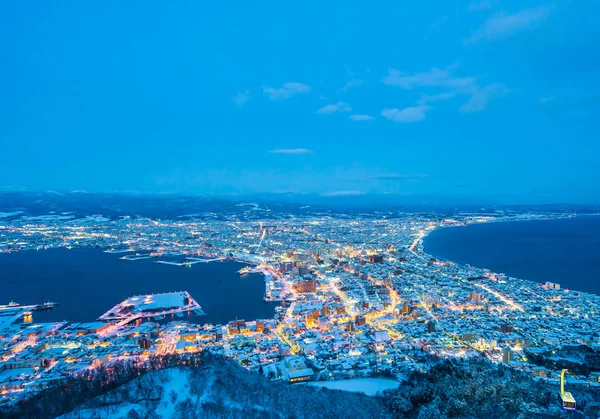 Prachtig landschap en stadsbeeld van berg Hakodate voor loo — Stockfoto