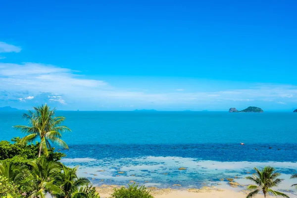 Vackra Tropiska Havet Med Kokospalm Träd Blue Sky White Cloud — Stockfoto