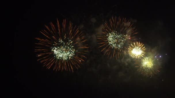 Imagens Perto Fogos Artifício Explodindo Céu Noturno — Vídeo de Stock