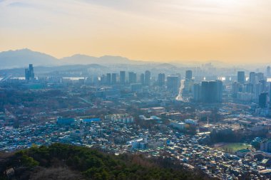 Güzel manzara ve Seoul city cityscape