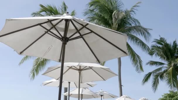 Close Beelden Van Parasols Het Strand — Stockvideo