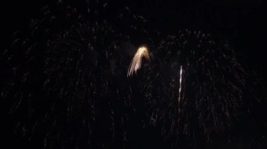 Gece gökyüzünde patlayan havai fişeklerin yakın çekim görüntüleri.