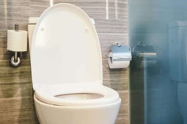 Krásné luxusní bílé záchodové prkénko a miska — Stock fotografie